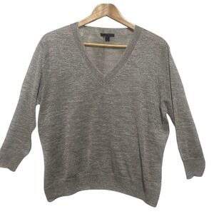 J. CREW Metallic Sheer V Neck 3/4 Sleeves Pullover Cardigan Sweater Sz M